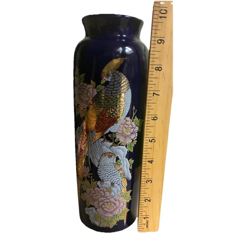 Vintage  Vase Cobalt‎ Blue Pheasant Kutani Style 9.5
